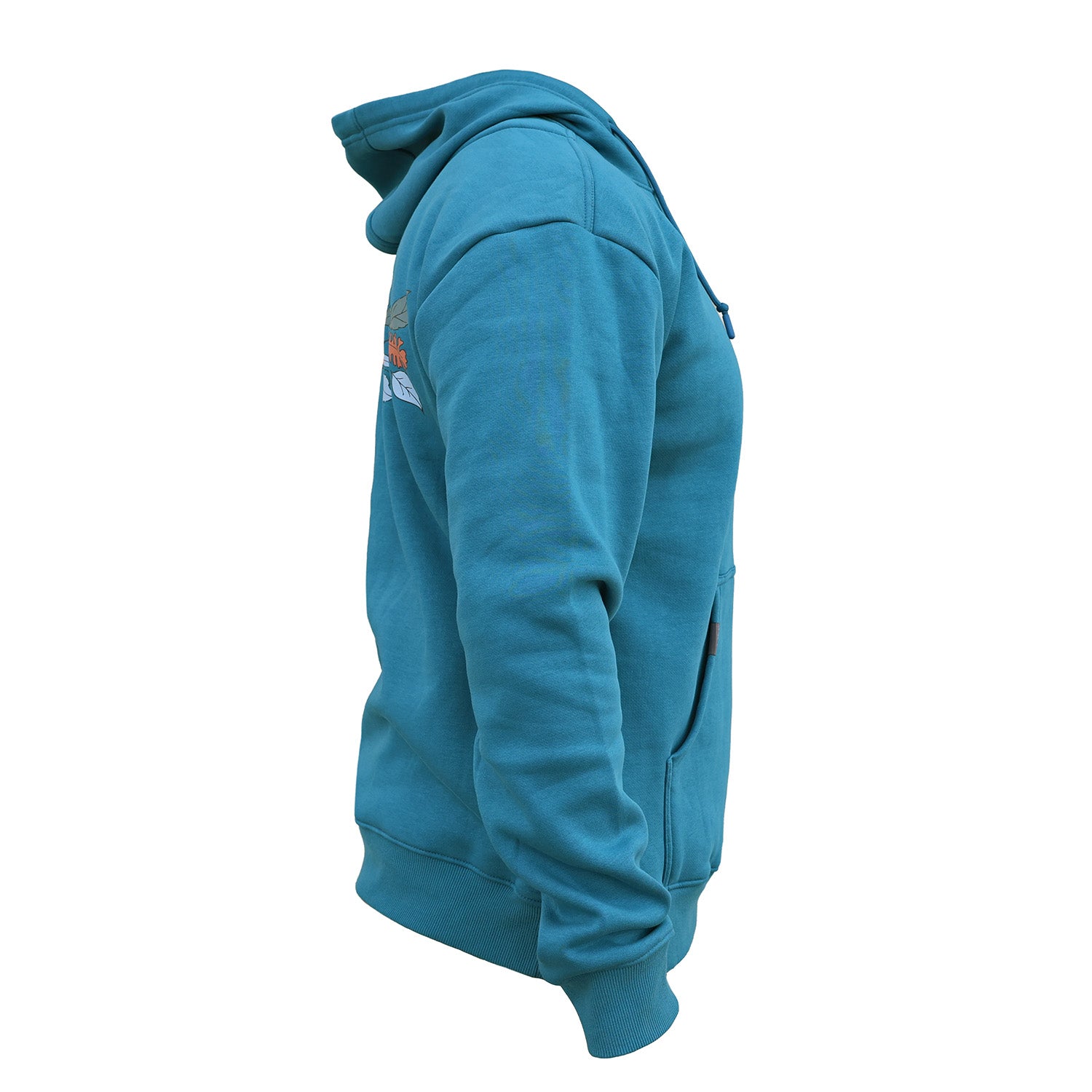 Side view of Blue hoodie on a white background