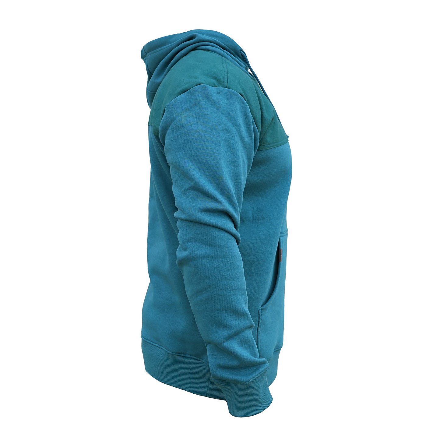 Blue hoodie on a white background from the side view