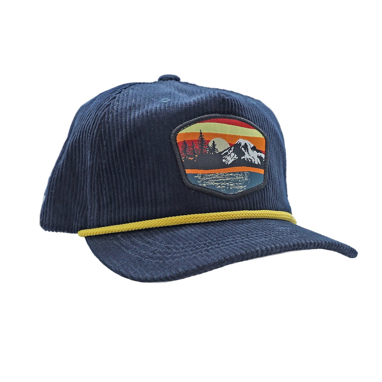 Blue corduroy hat with sunset