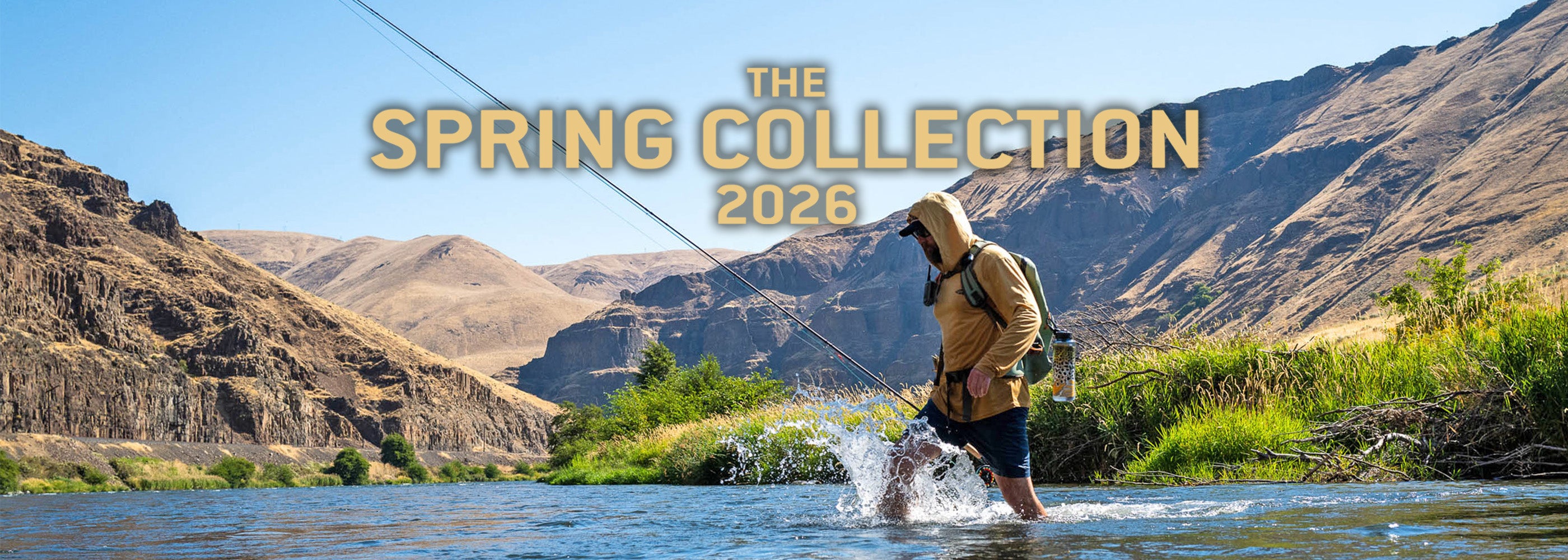 Man walking through water with text that reads "The Spring Collection 2026"