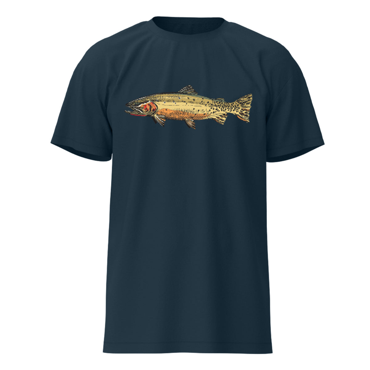 Navy shirt with a cutthroat snacks design on the fornt in full color.
