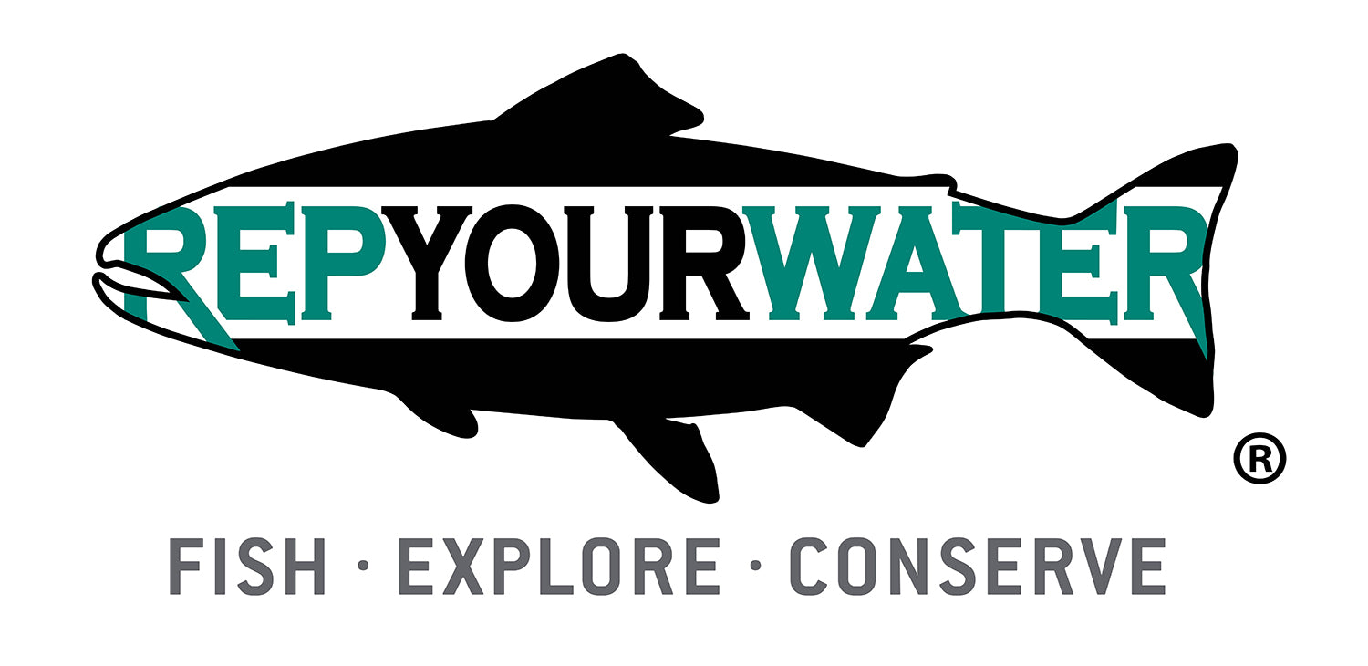 RepYourWater fish silhouette logo with the text ‘REP YOUR WATER’ and the tagline ‘Fish · Explore · Conserve.’