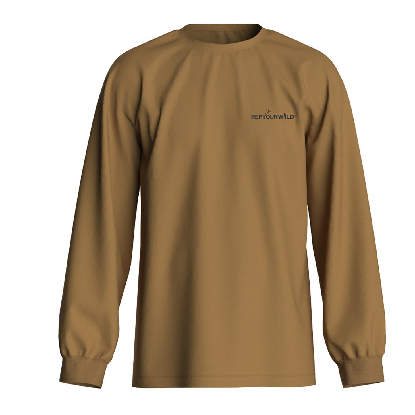 buckskin color long sleeved tee with words rep your wild on the front left chest