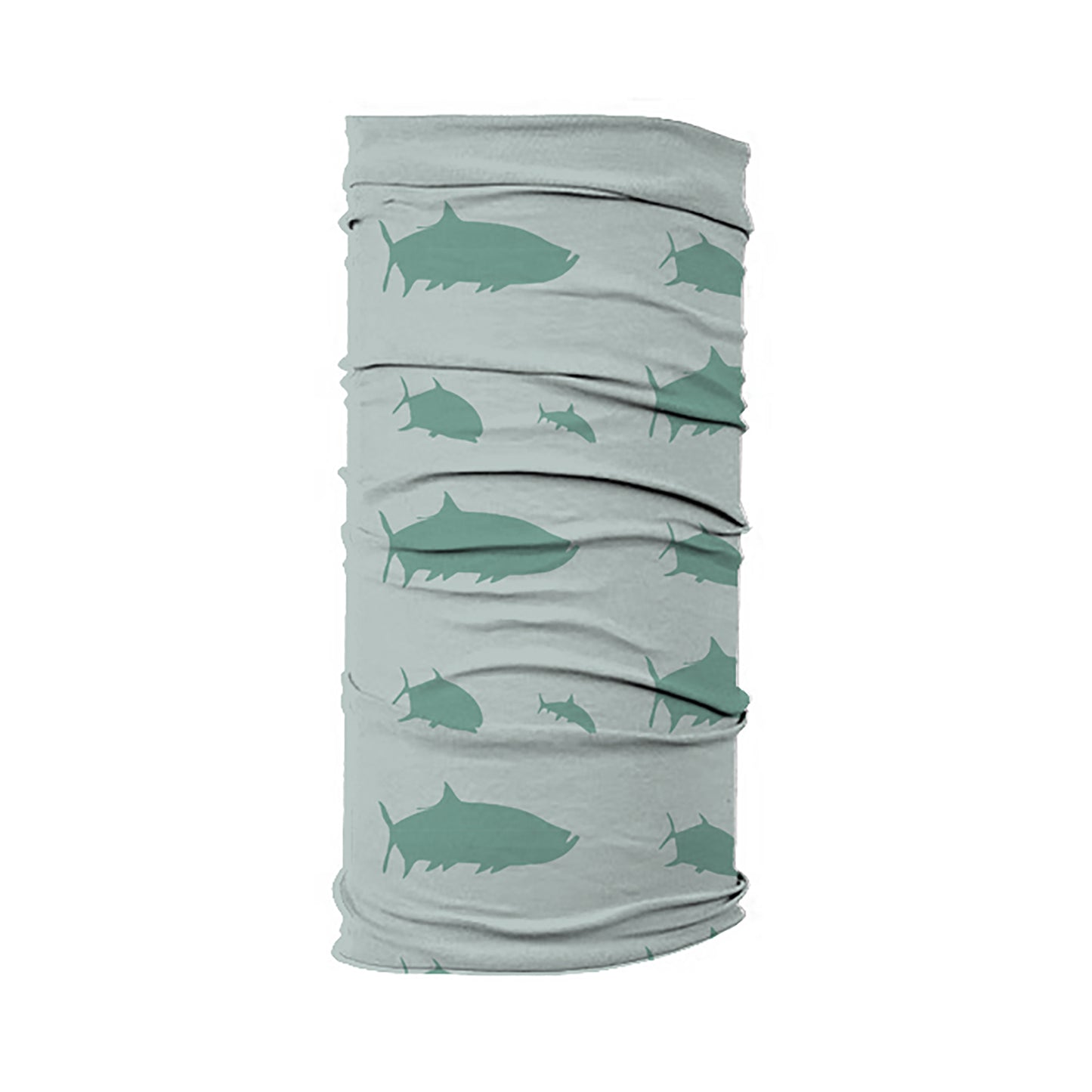 gray fishmask with repeated prints of bonefish tarpon and permit in light green