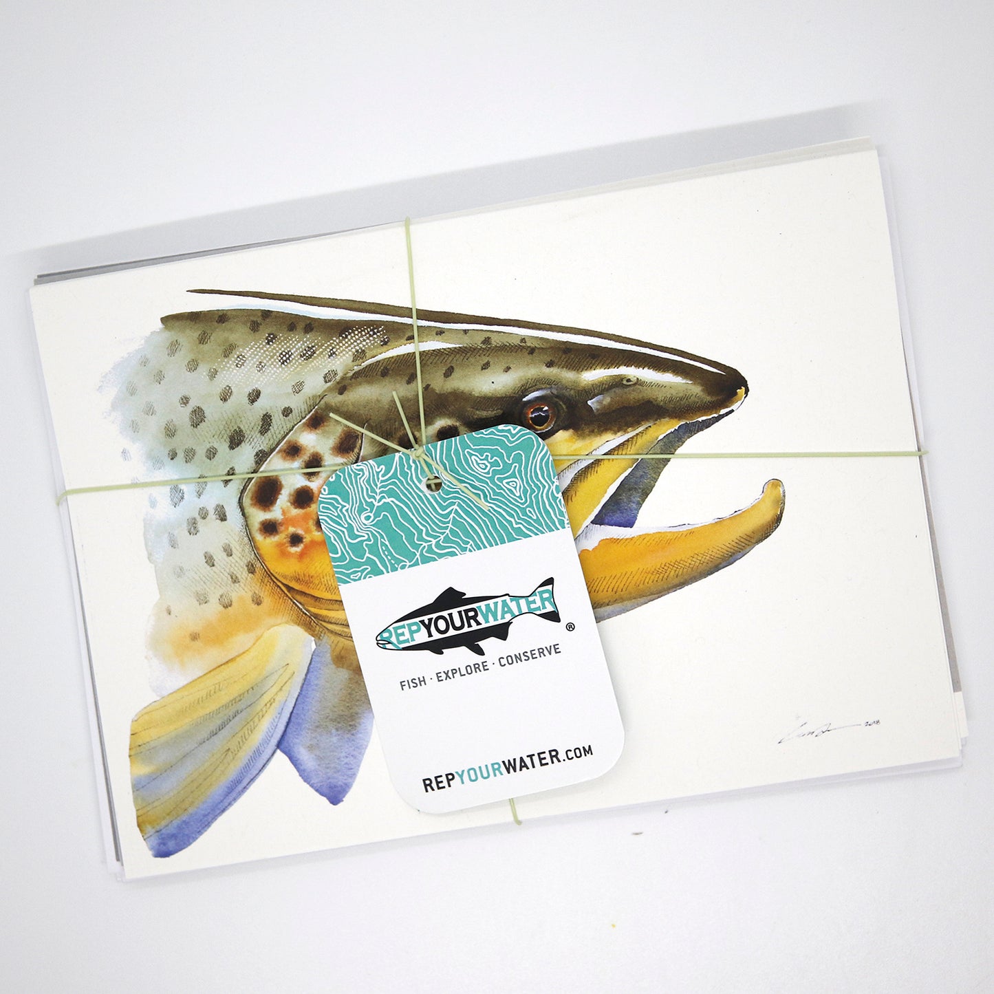 One stack of greeting cards with the same hangtag in the first image. This only shows a brown trouts head on a greeting card