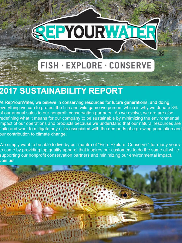 RepYourWater 2017 sustainability report cover with a trout and scenic background