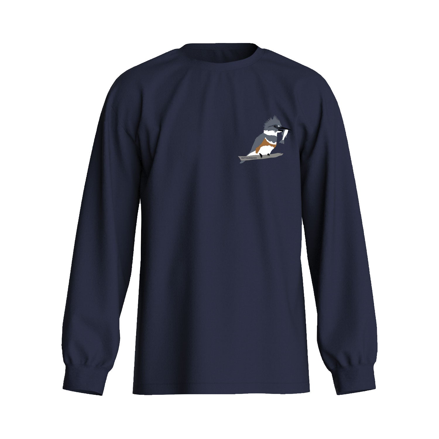 Long sleeve tshirt navy with kingfisher front graphic