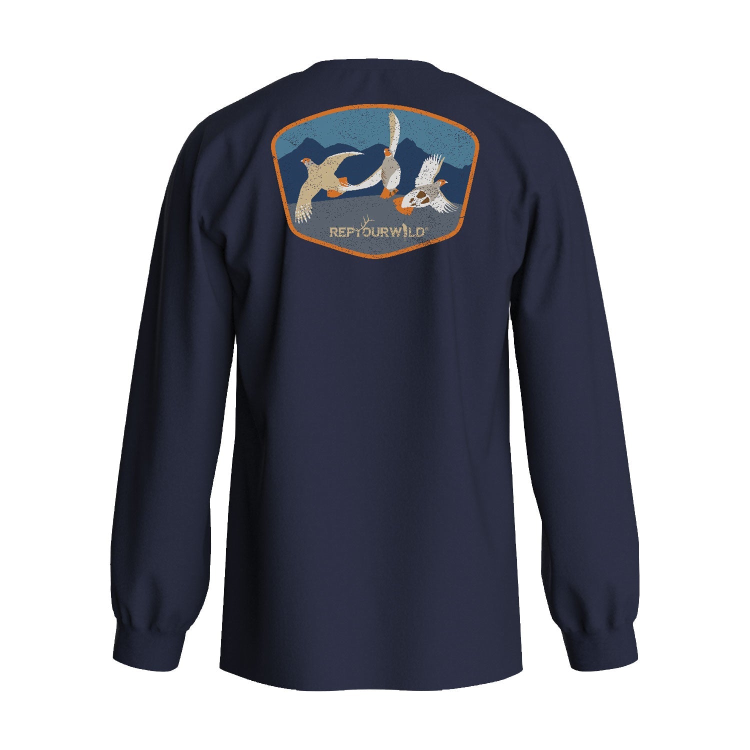 Long sleeve tshirt navy with flying grouse back graphic