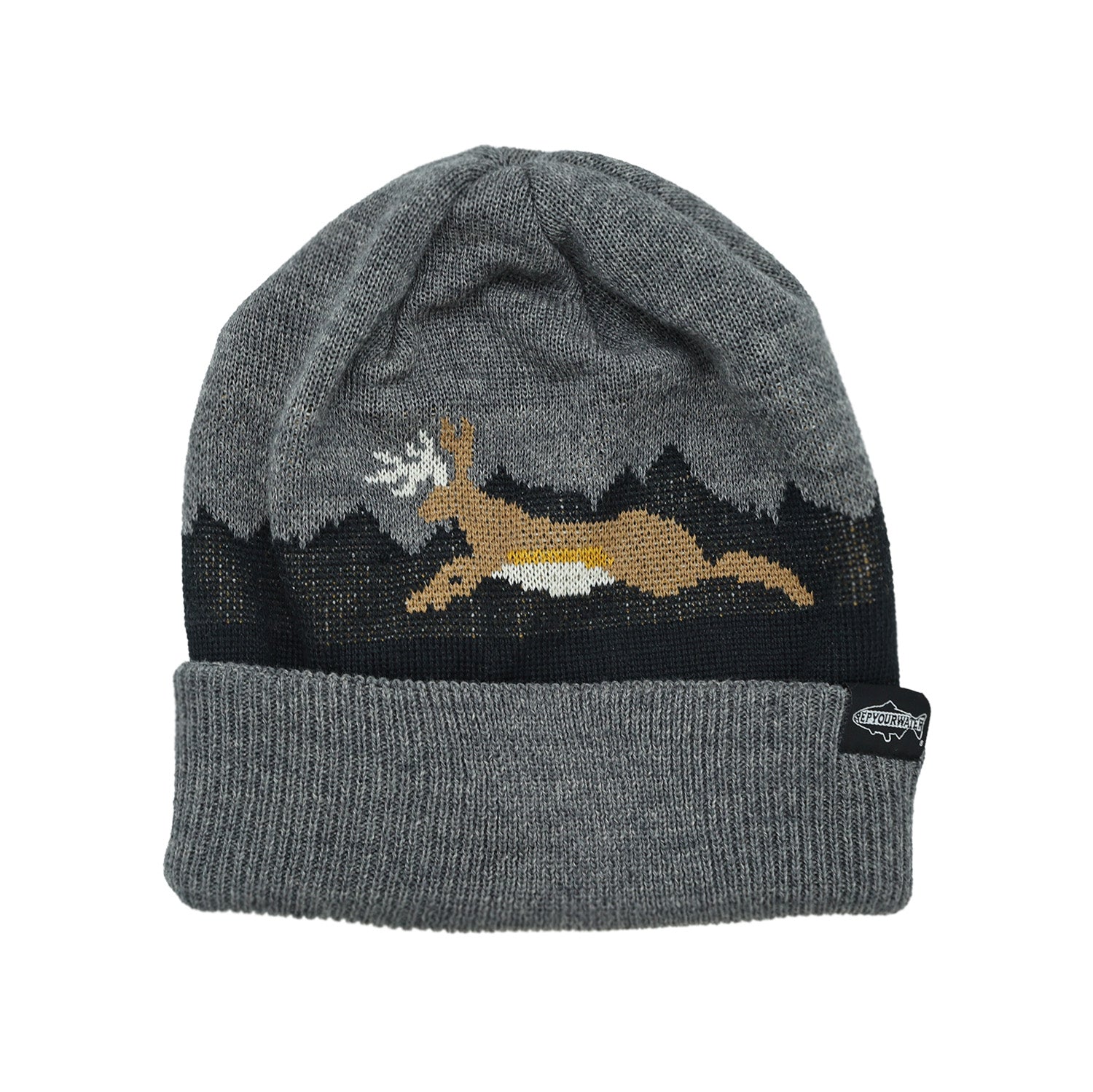 Gray Knit hat with Jackalope