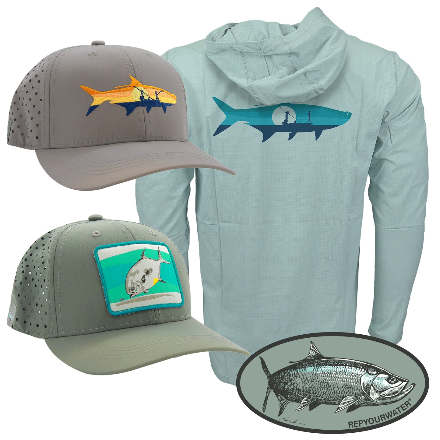 The flats finatic Gift bundle with two hats a sun hoody and sticker
