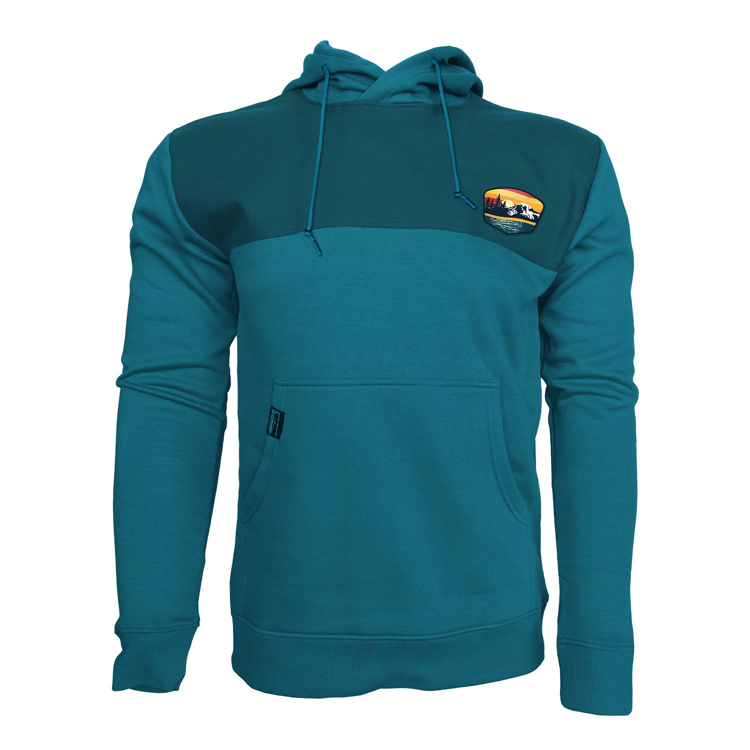 Blue Hoodie small sunset patch on front