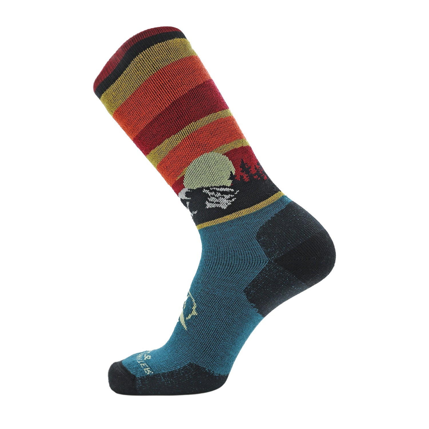 Sock with Golden Hour design of mountains sunset and tree silhouettes