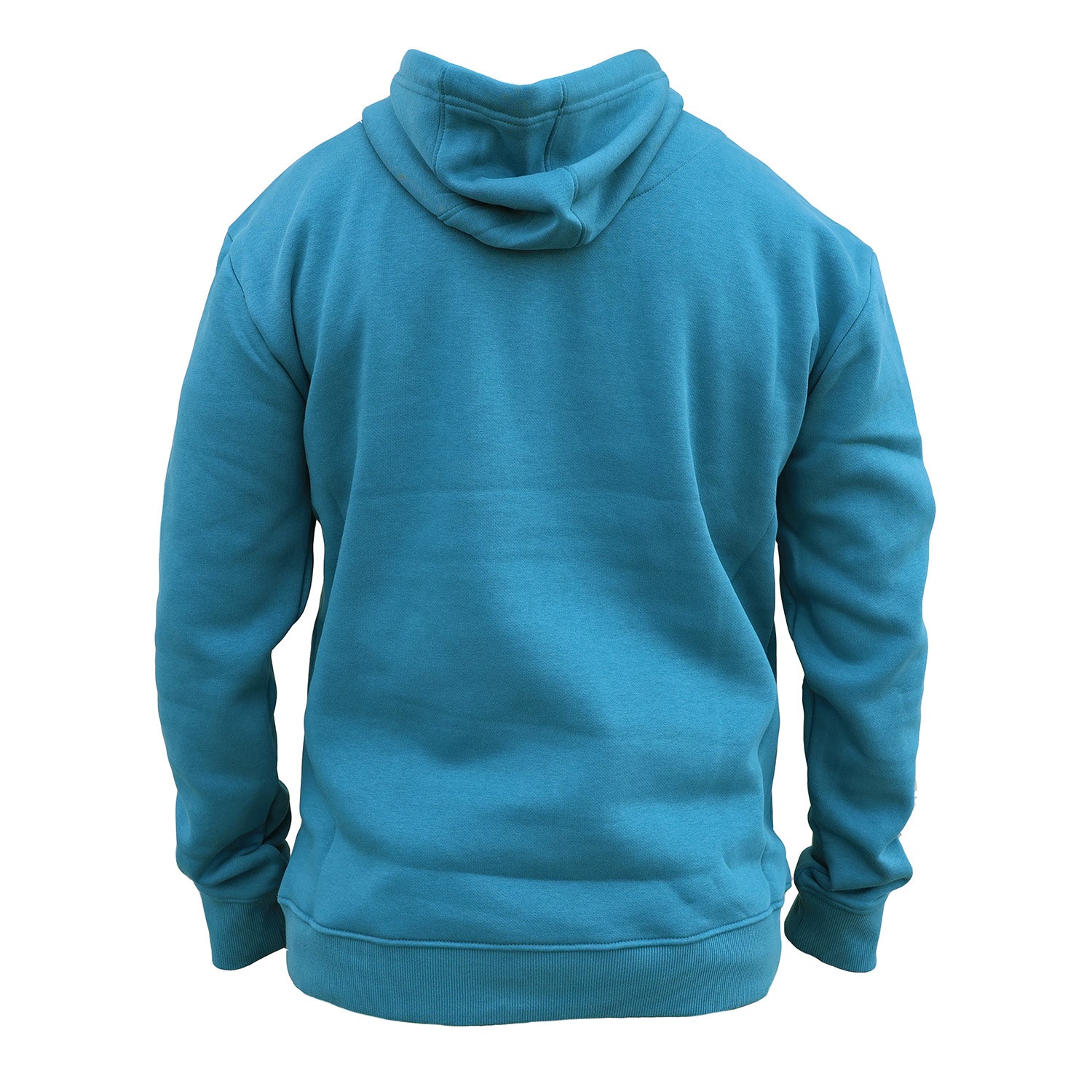 back of Blue hoodie on a white background