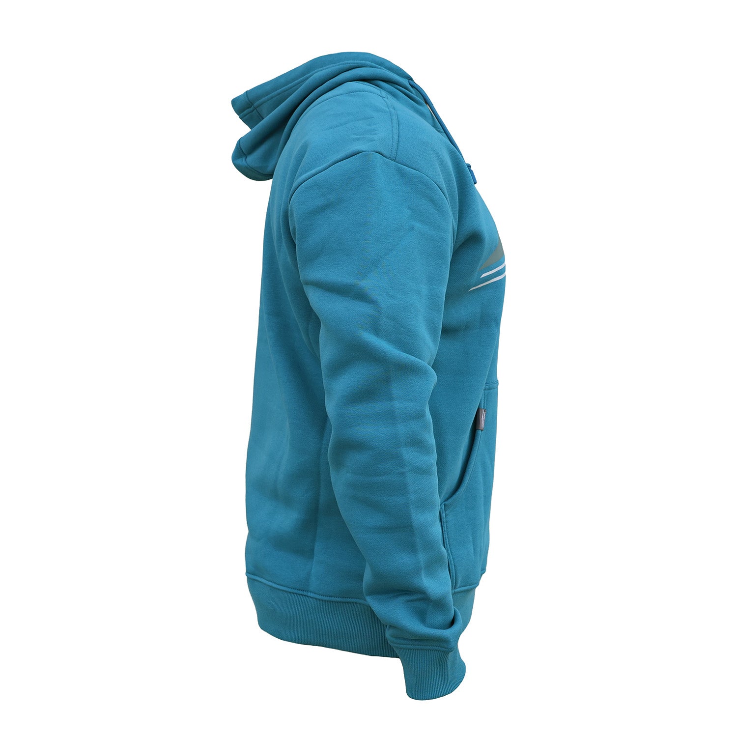 side of Blue hoodie on a white background