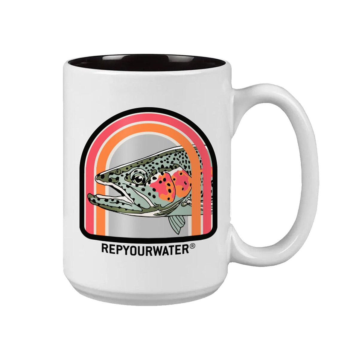 Canyon Rainbow ceramic mug featuring trout illustration design