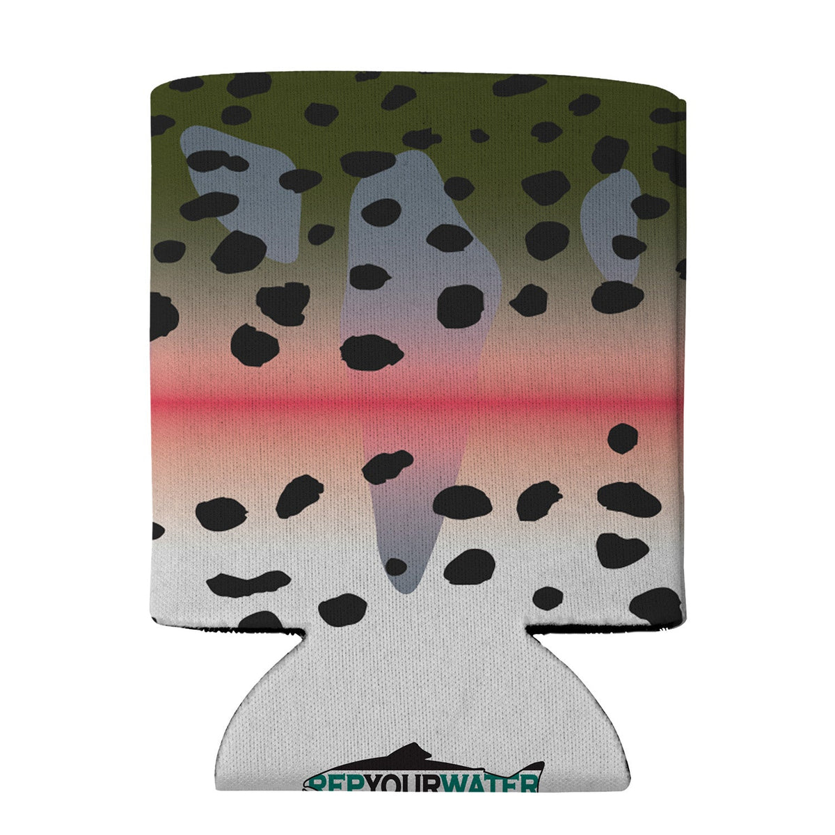 Rainbow Trout Skin Eco Coolie featuring a fish pattern design on an eco-friendly drink sleeve