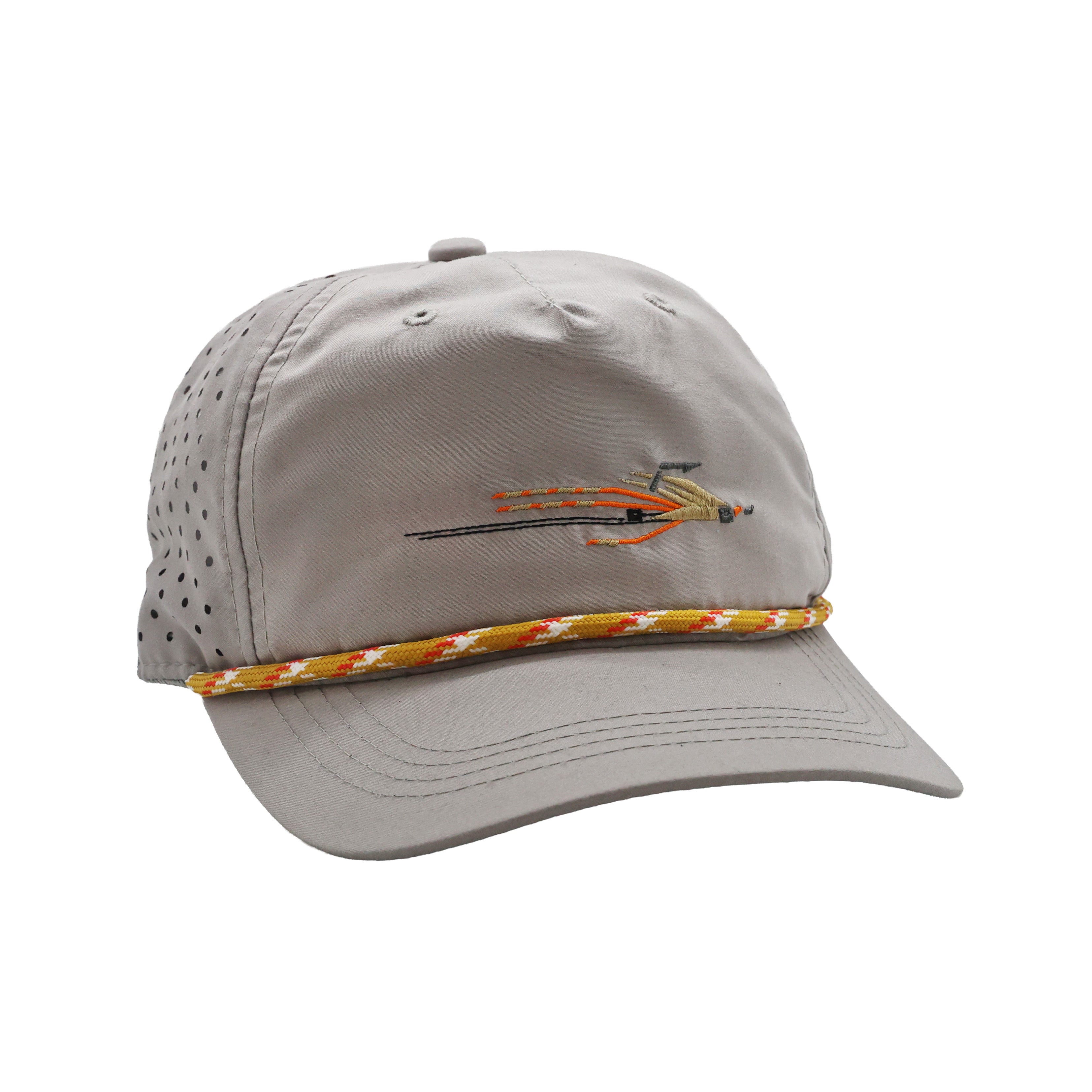 Olive cap with crossed fishing rods and fish skeleton embroidered on front