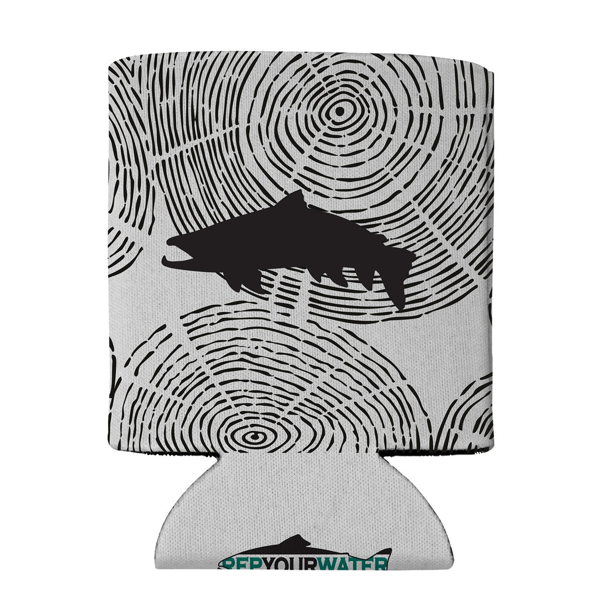 Tree Rings Trout Eco Coolie featuring a fish pattern design on an eco-friendly drink sleeve