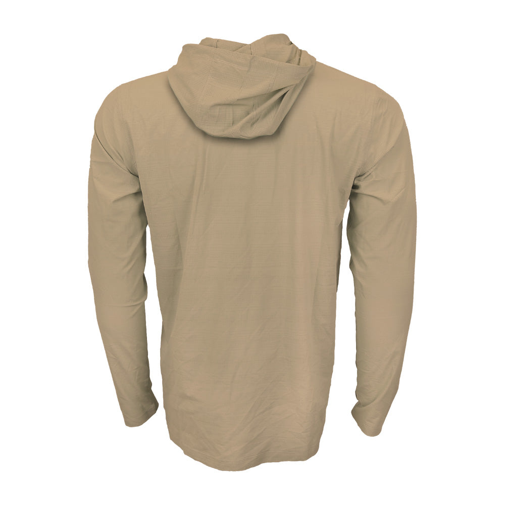 Sand colored sun hoody back