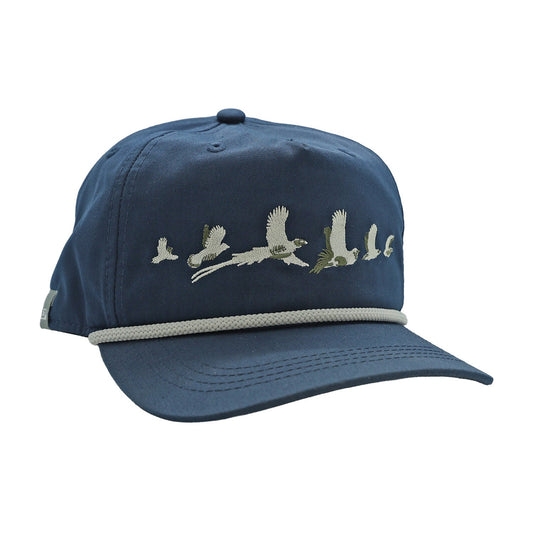 Blue hat with 6 flying birds