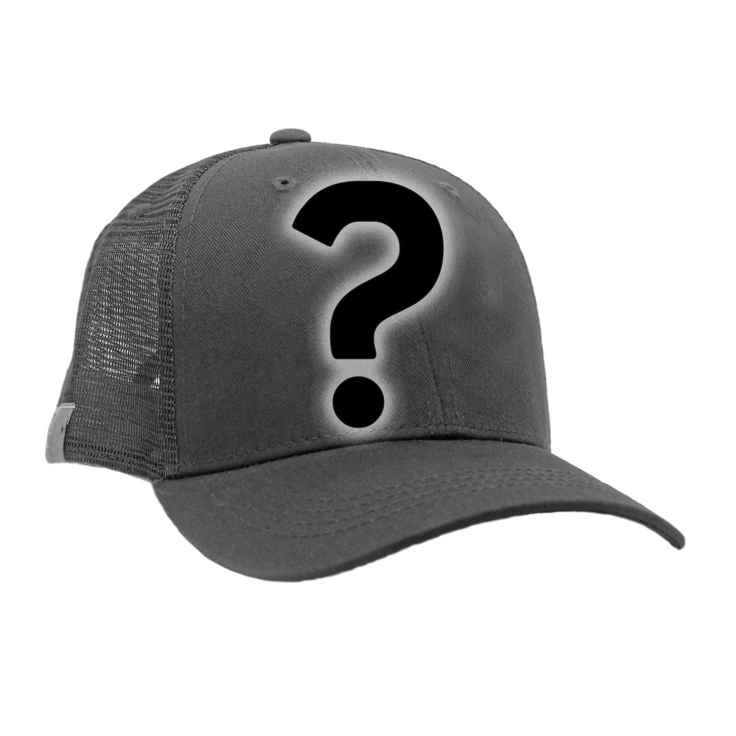 A silhouette of a brimmed hat with a question mark overlaying it