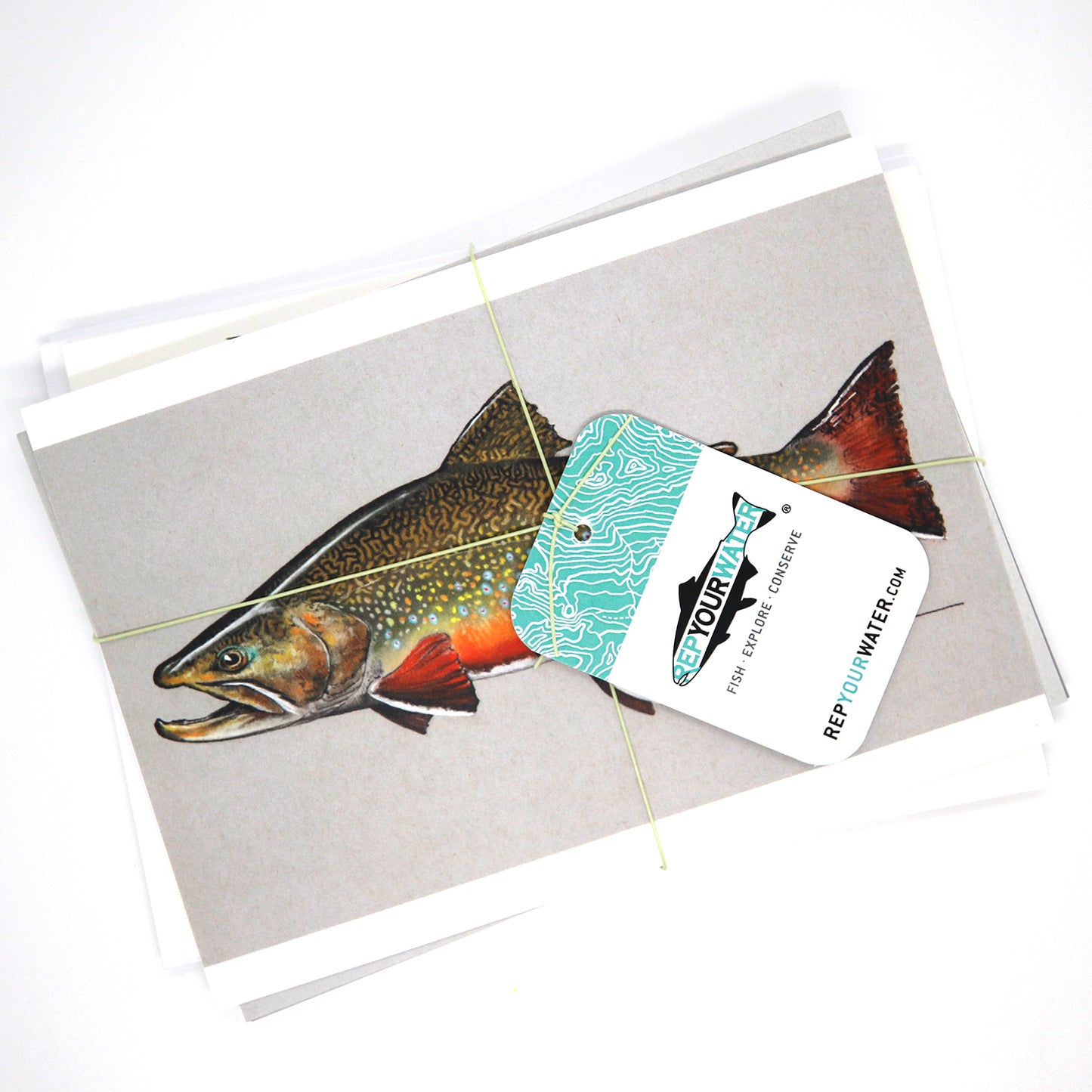 One stack of greeting cards with the same hangtag in the first image.  This only shows the brook trout greeting card.