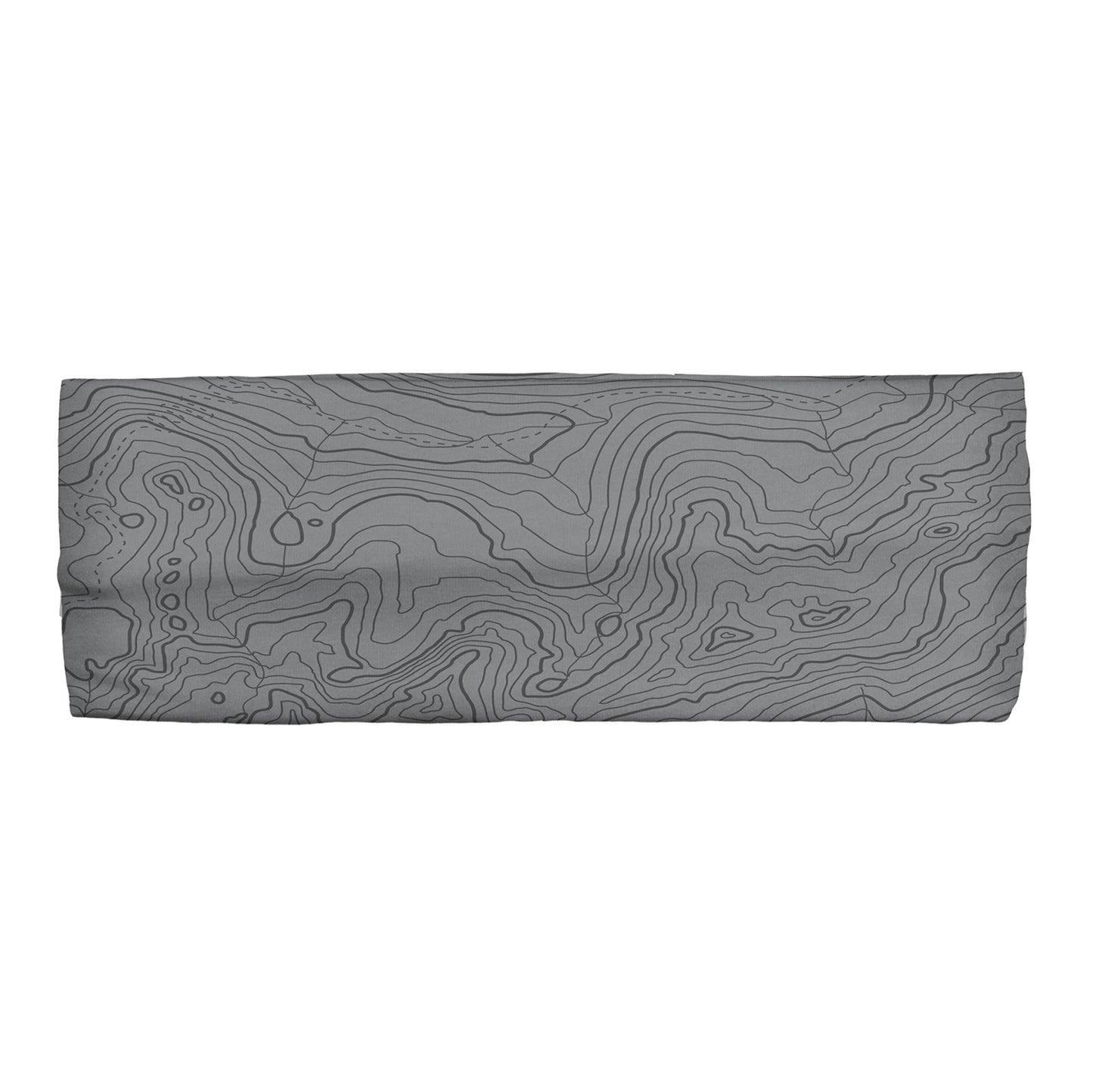 A headband has topo lines printed on it